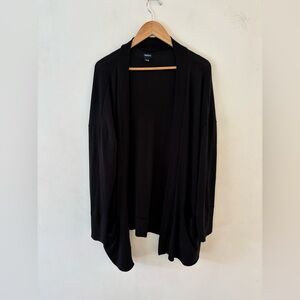 GAP Body Black Open-Front Long Cardigan, Size XL, Pockets, medium weight fabric